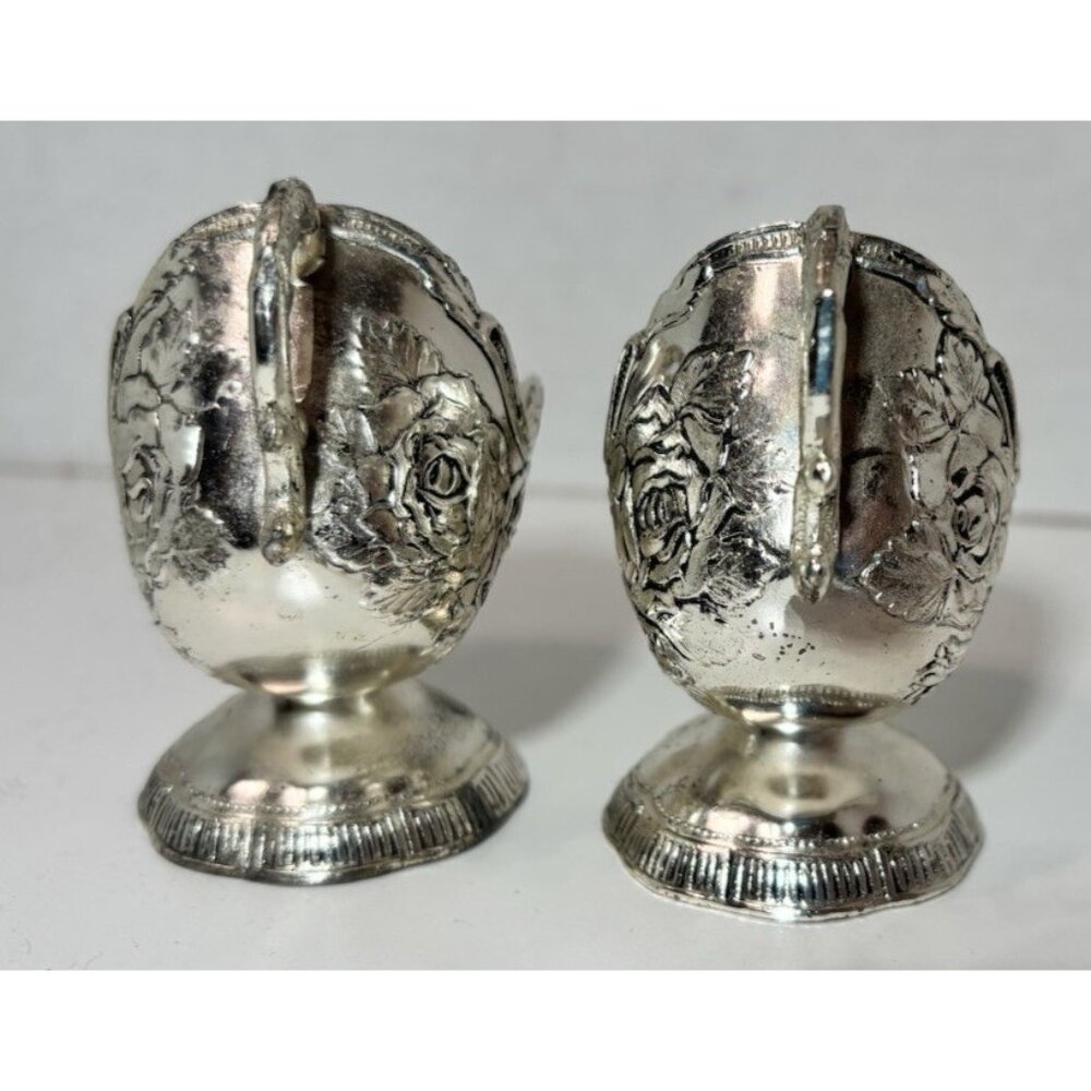 Vintage Silver Plate Salt Scuttle Bowl Roses Design 2.5” – No Spoon Set of 2 - Picture 5 of 7